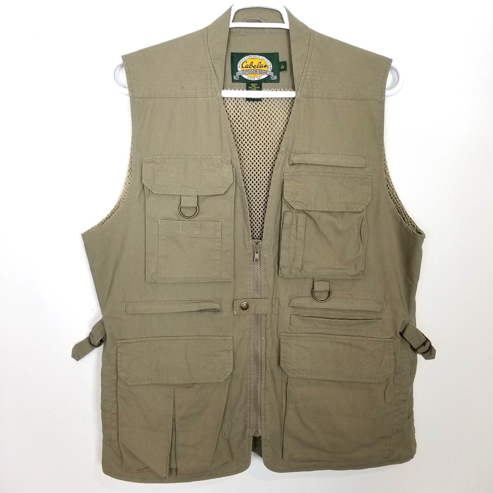 Cabela's Safari Vest Mens Sz L Regular Gray Hunting Fishing Photography Outdoor